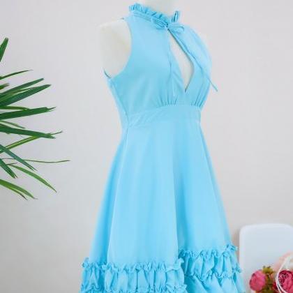 Handmade Dress Marry Sundress Blue Dress Ruffle..