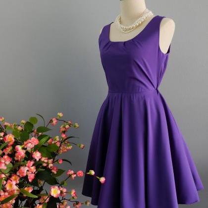 Purple Sleeveless Square Neck Short Skater Dress..