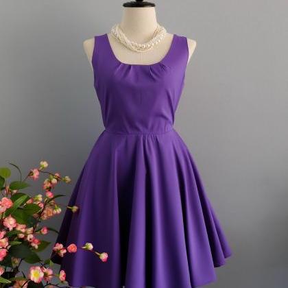Purple Sleeveless Square Neck Short Skater Dress..