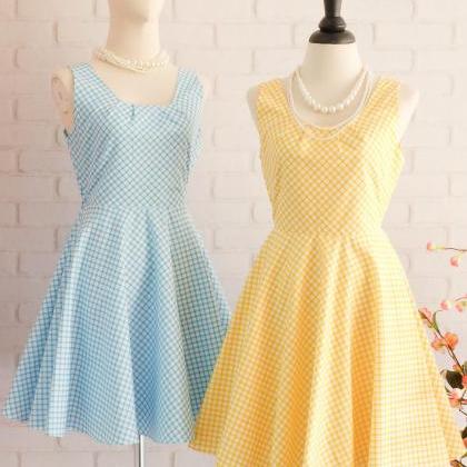 Plaid Dress Plaid Sundress Blue Dress Yellow Dress..