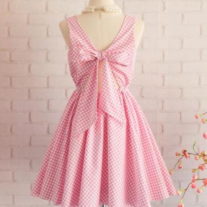 Plaid Dress Plaid Sundress Pink Dress Pink Bow..