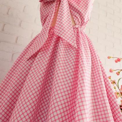 Plaid Dress Plaid Sundress Pink Dress Pink Bow..