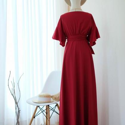 Rose Iii Blood Red Bridesmaid Dress Wrap Party..