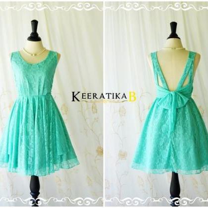 A Party V Shape Dress Aqua Blue Lace Party Dress..