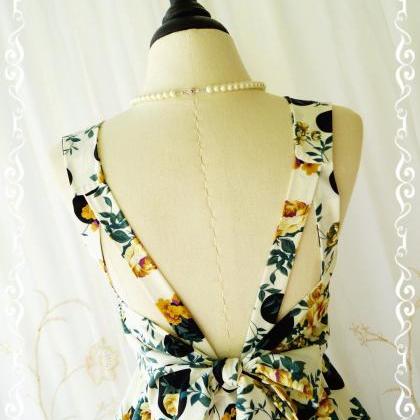 A Party V Shape Backless Dress Gold/green Roses..