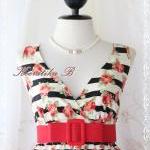 Miss Floral - Stripe And Roses Print Spring Summer..