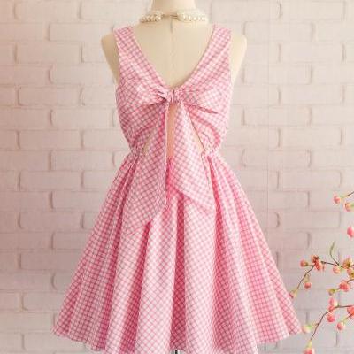 Plaid dress plaid sundress pink dress pink bow dress party dress pink party dress pink bridesmaid dress pink sundress