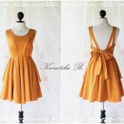 A Party V Shape Style - Cocktail Prom Party Dinner Wedding Night Dress Mustard Yellow Full Lined Deep Back Bow Tie Sexy Charming Looks