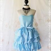 Prom Queen II - Bubble Balloon Dress Tiffany Blue Color Bubble Skirt Strapless Cocktail Prom Party Wedding Dress Matching Tie
