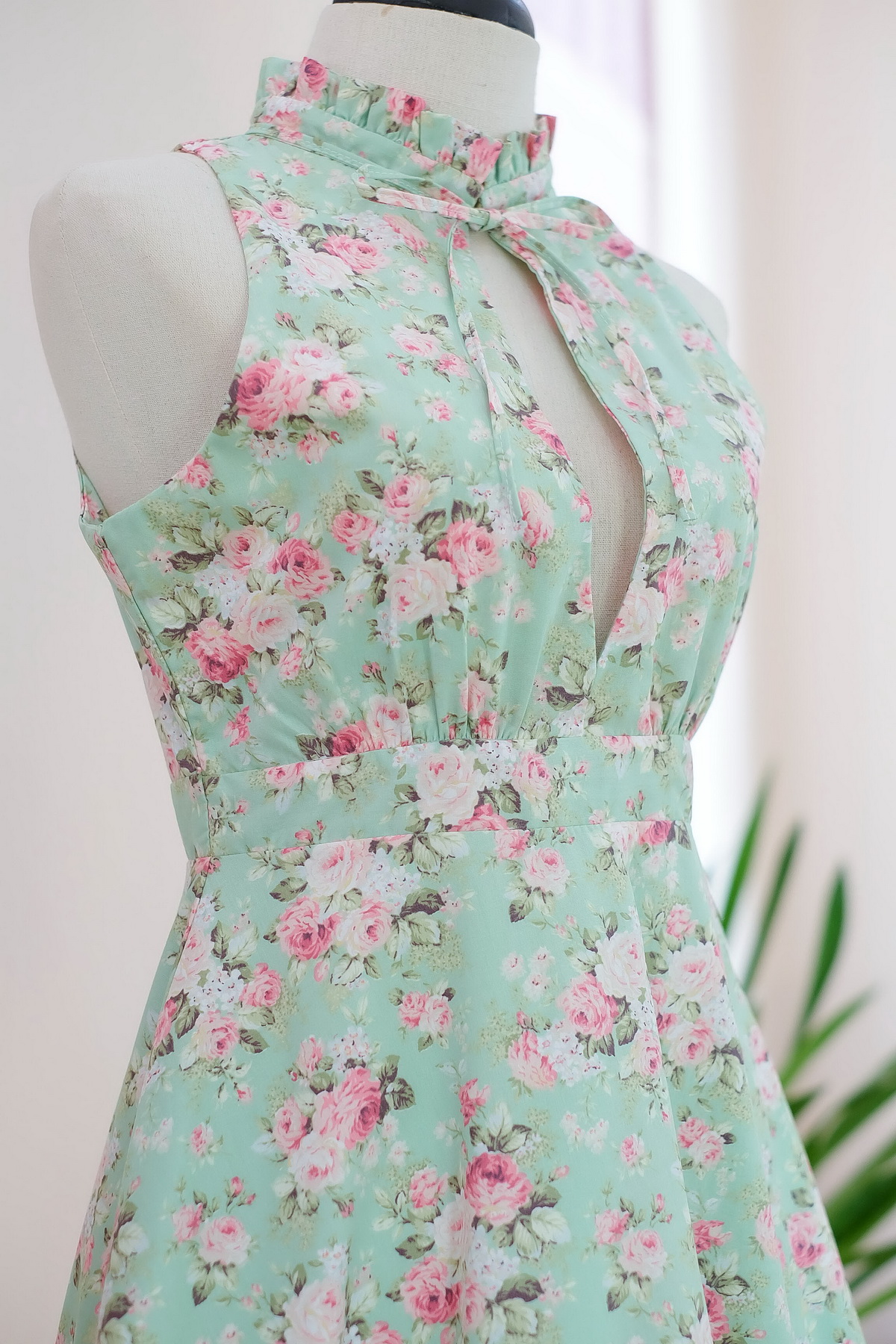pink and green floral dress