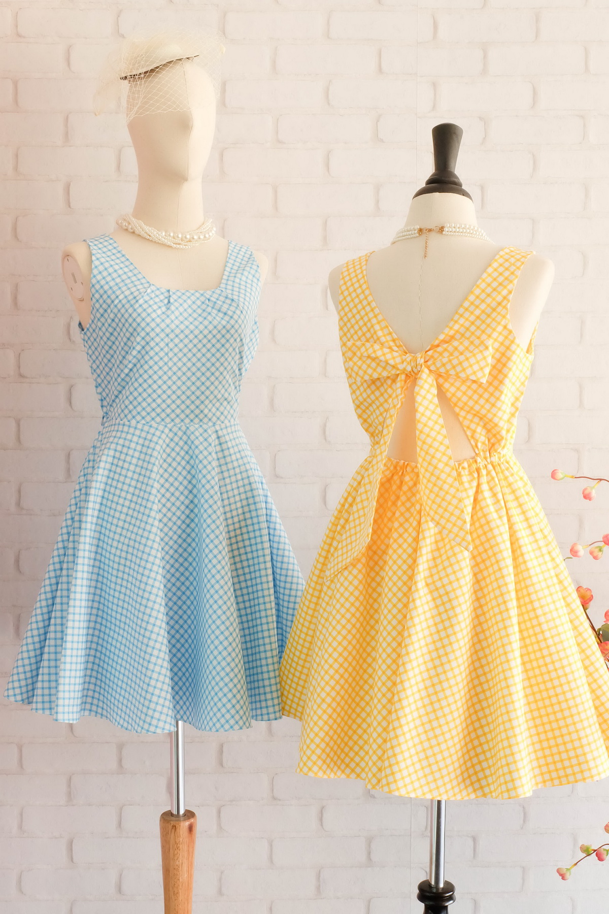 Plaid Dress Plaid Sundress Blue Dress Yellow Dress Party Dress Blue Party Dress Yellow Bridesmaid Dress Yellow Party Dress