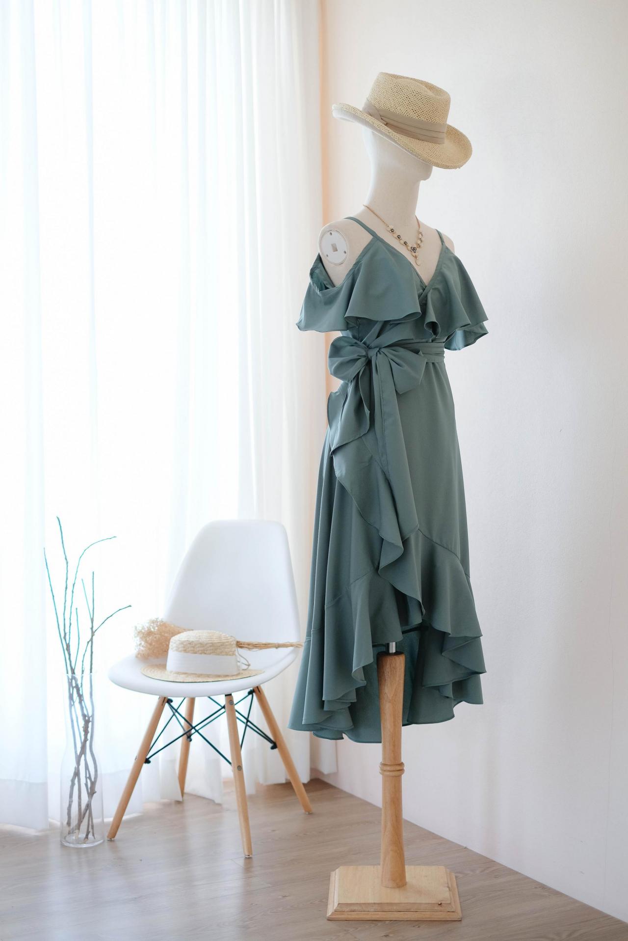 Rose Ii Earthy Sage Green Bridesmaid Dresses Party Wrap Dress
