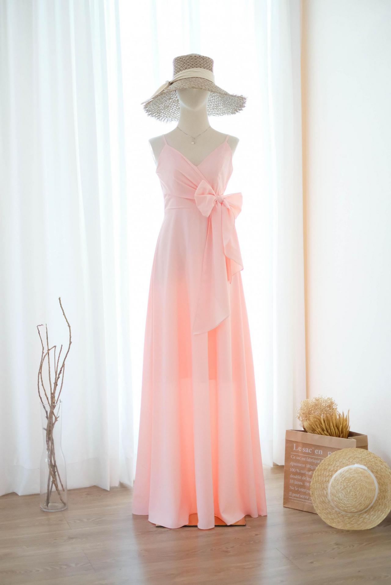 Linh Pink Blush Bridesmaid Dress Floor Length Cocktail Party Wedding Dresses
