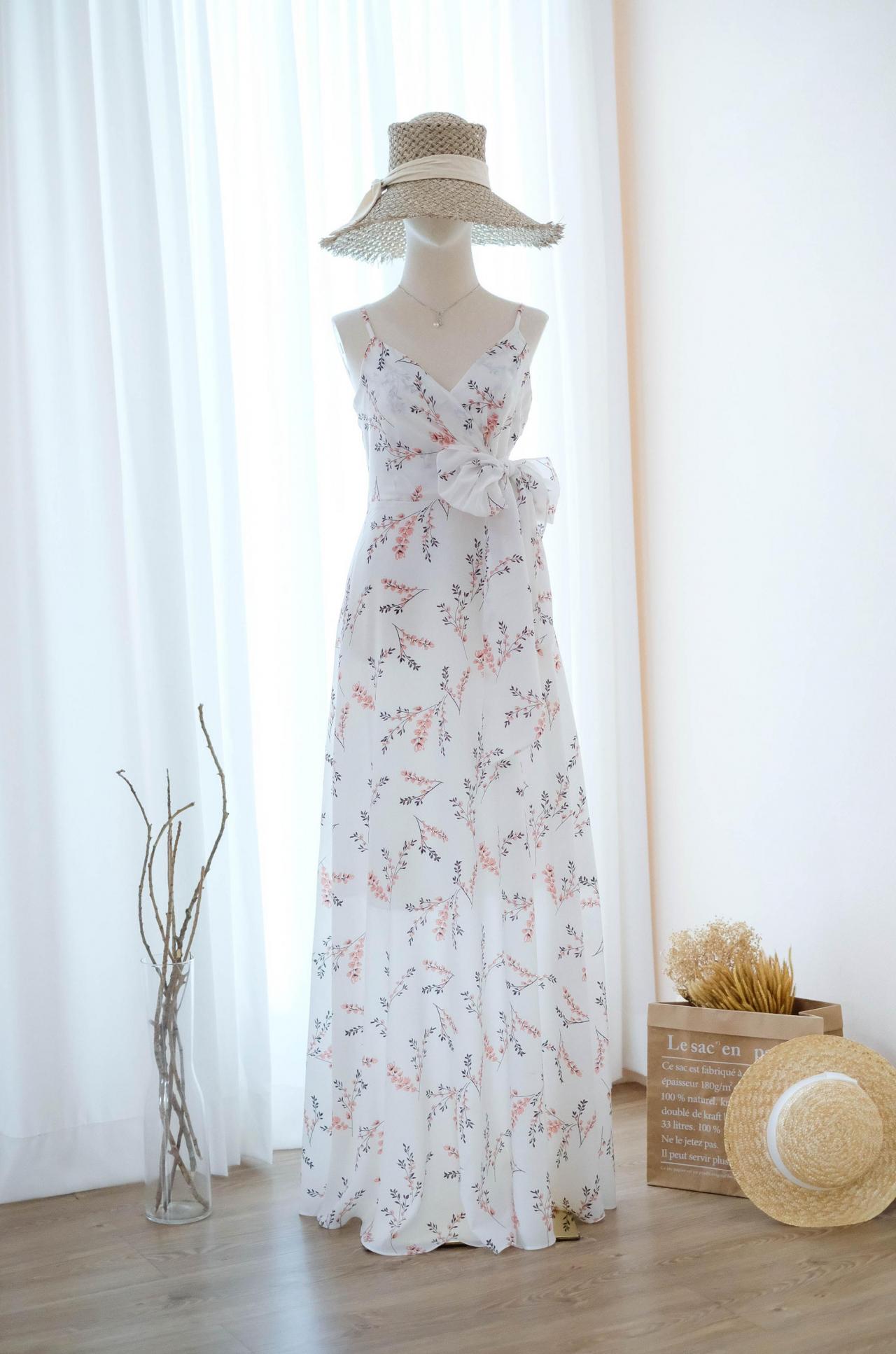 Linh White Floral Bridesmaid Dress Floor Length Cocktail Party Wedding Dresses
