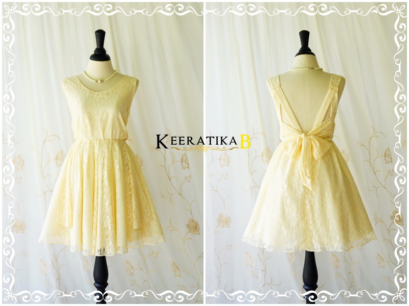 A Party V Shape Dress Vanilla Lace Backless Dress Pale Yellow Lace Party Dress Lace Wedding Bridesmaid Dress Cocktail Prom Dresses Xs-xl