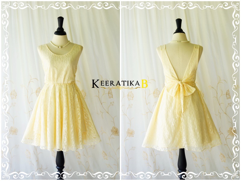 A Party V Charming Dress Vanilla Lace Backless Dress Pale Yellow Lace Cocktail Prom Dress Vanilla Lace Wedding Bridesmaid Dresses Xs-xl