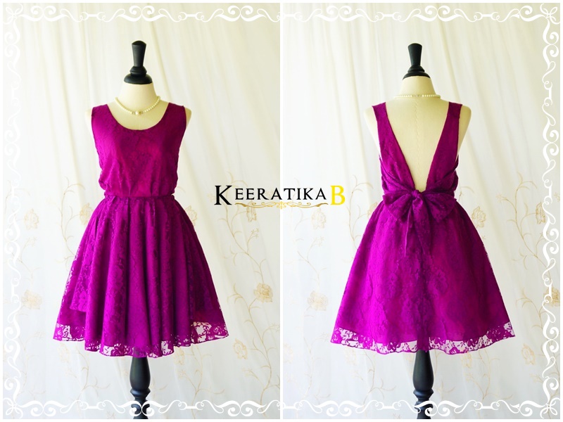 A Party V Charming Dress Magenta Purple Lace Dress Dark Magenta Backless Party Dress Lace Wedding Bridesmaid Dress Cocktail Prom Dress Xs-xl
