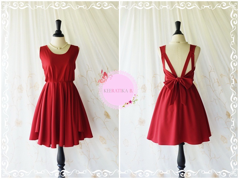A Party - V Shape Backless Dresses Blood Red Dresses Blood Backless Prom Dresses Cocktail Party Dress Wedding Red Bridesmaid Dresses Xs-xl
