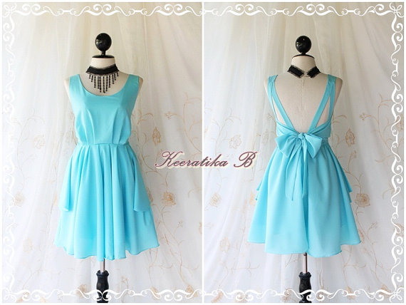 A Party V Shape - Prom Party Cocktail Bridesmaid Dinner Wedding Night Dress Light Baby Blue Sweet Gorgeous Glamorous Dress