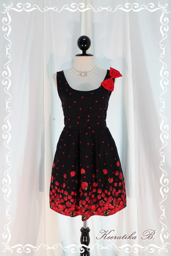 The Apple Tree - Wedding Night Party Cocktail Dinner Chilling Dress Black Color With Cutie Apple Print All Over
