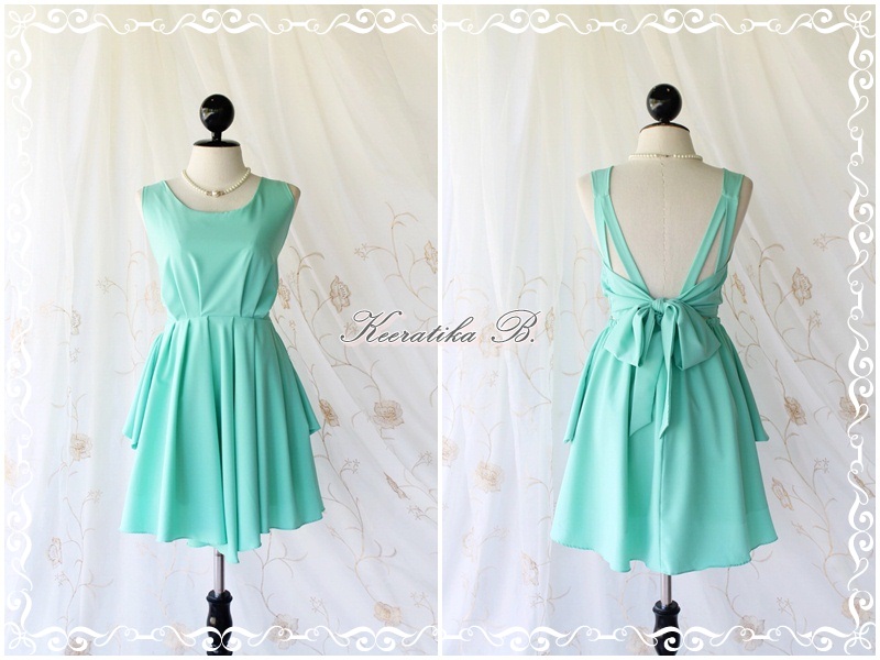 A Party Dress V Shape Style - Cocktail Wedding Bridesmaid Dinner Party Night Dress Bright Mint Green Deep Back Style Gorgeous Dress