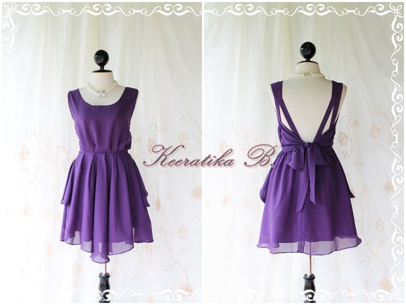 A Party Dress V Shape Style - Cocktail Wedding Bridesmaid Dinner Party Night Dress Dark Purple Deep Back Style Gorgeous Dress