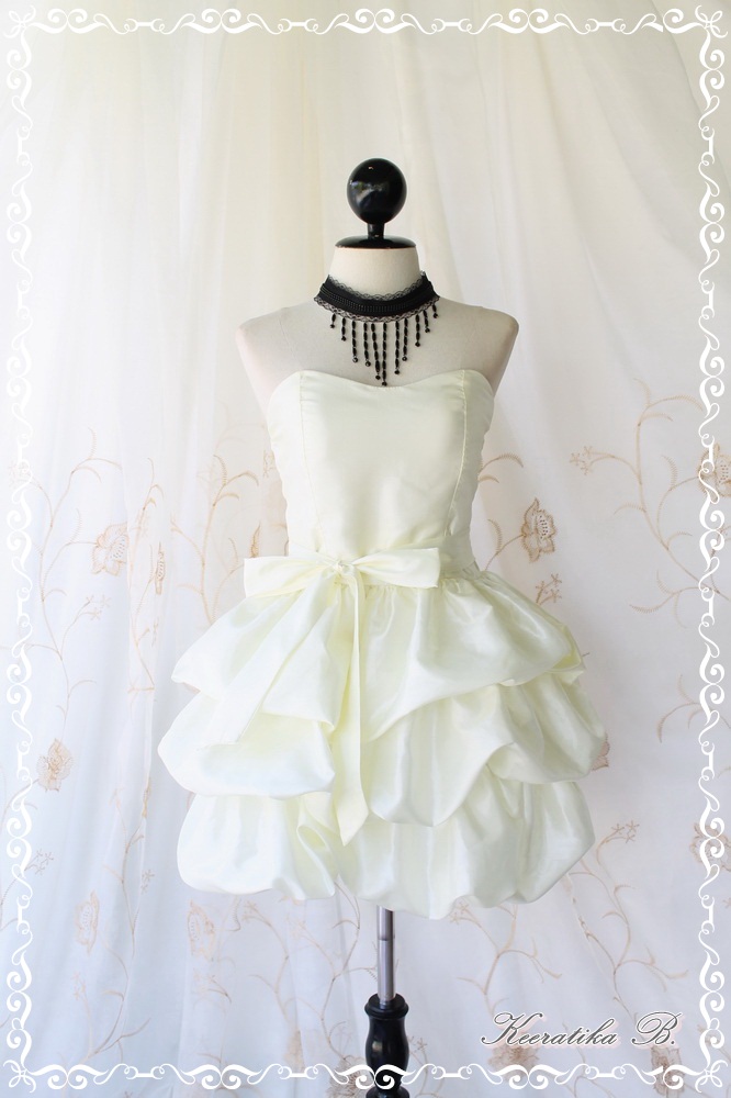 Prom Queen Ii - Bubble Balloon Dress Ivory Color Bubble Skirt Strapless Cocktail Prom Party Wedding Dress Matching Tie
