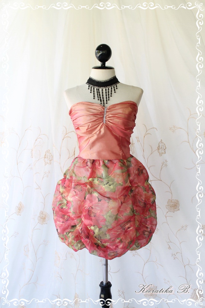 Prom Queen - Bubble Balloon Dress Glamorous Peachy Pink Tafeta With Organza Fabric Puffed Skirt
