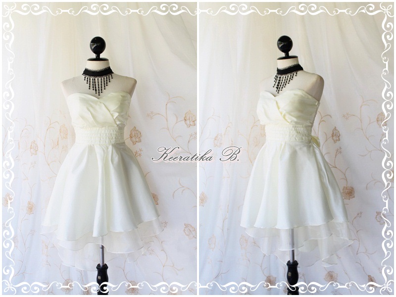 Cinderella Story Goddess Cocktail Dress Asymmetric Hem Taffeta Ivory Color Longer White Organza Lining S-m