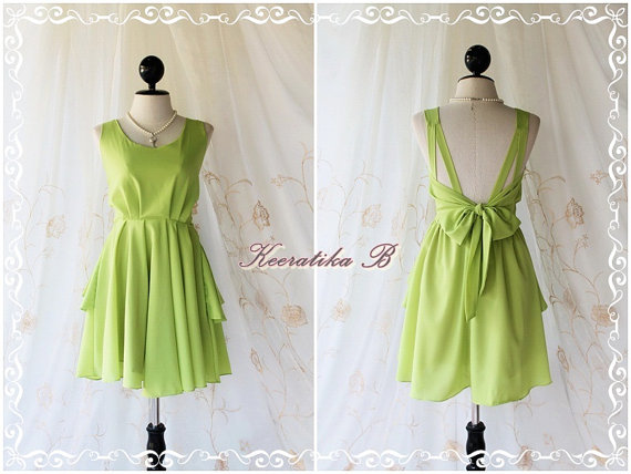 A Party V Shape - Prom Party Cocktail Bridesmaid Dinner Wedding Dress Asymmetric Hem Fresh Lemon Green Gorgeous Glamorous Dress