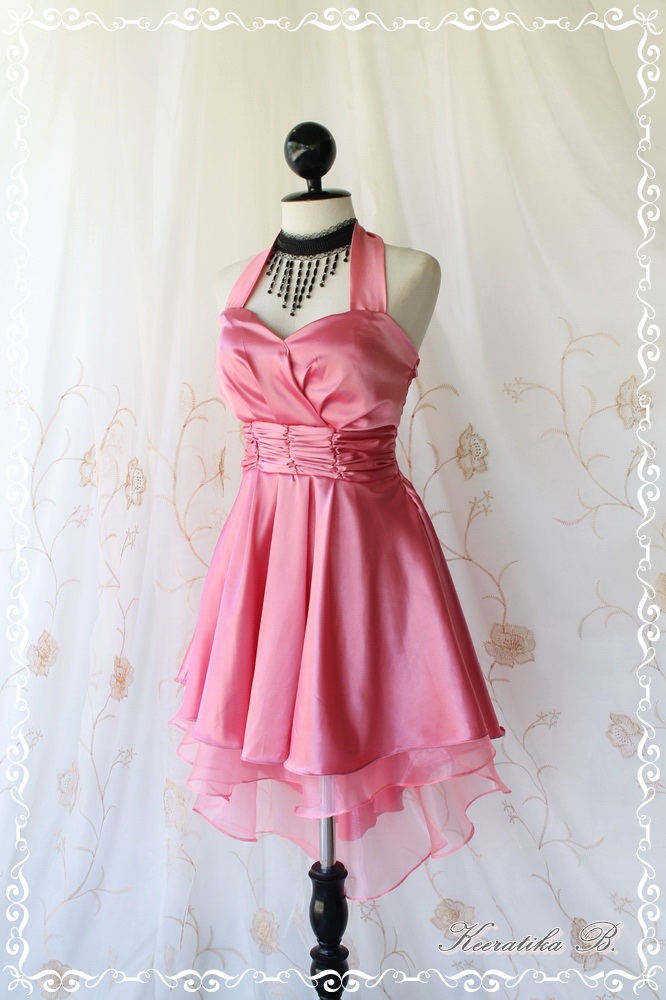 Cinderella Story Ii Goddess Cocktail Dress Asymmetric Hem Pink Satin Color Longer Organza Lining S