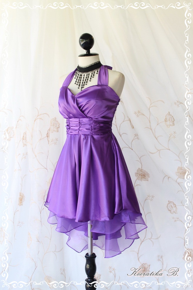 Cinderella Story Ii Goddess Cocktail Dress Asymmetric Hem Purple Satin Color Longer Organza Lining S