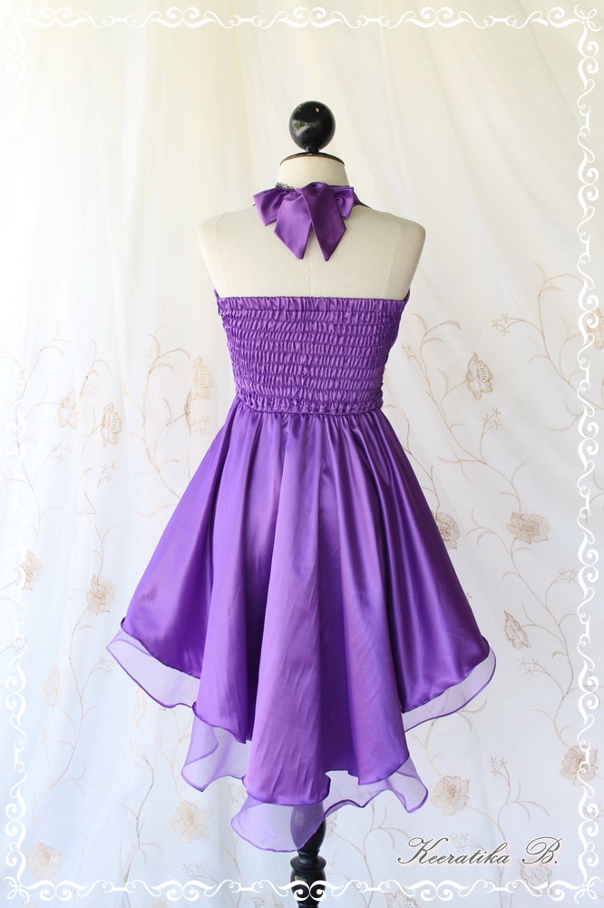Cinderella Story II Goddess Cocktail Dress Asymmetric Hem Purple Satin ...