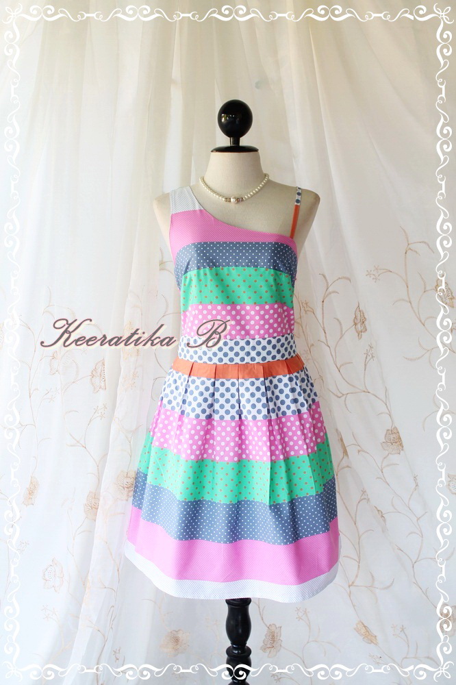 Colorful Time - Spring Summer Collection Simply One Shoulder Party Simply Sundress Polka Dot And Patched Print