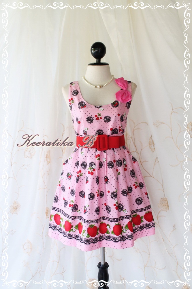Little Jazzie Ii - Sweet Cutie Spring Summer Sundress Strawberry Print Pink Dress Party Beach Vacation Dress
