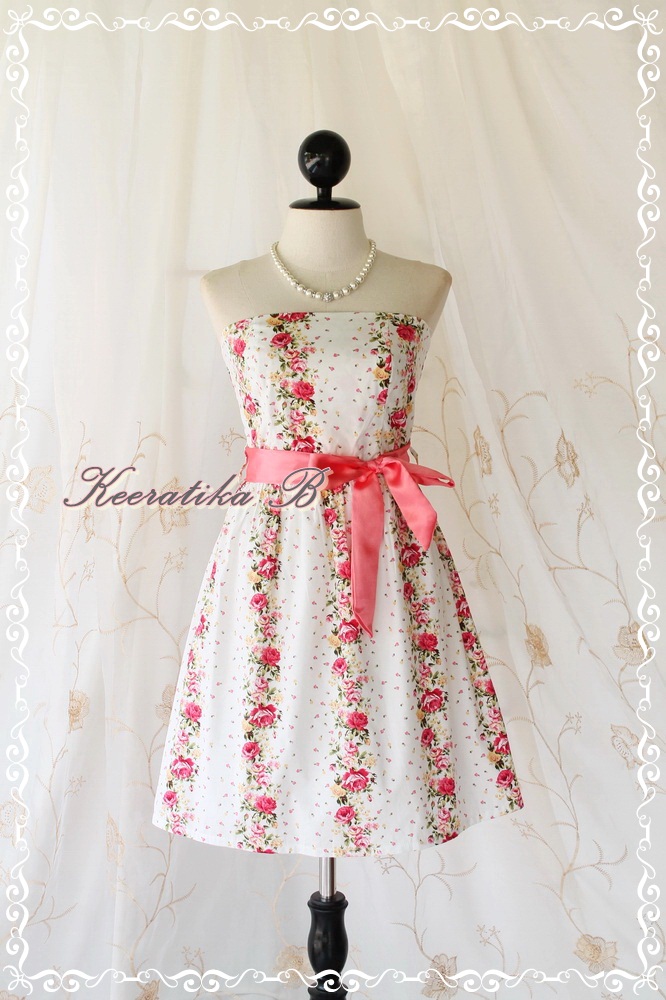 Mind - Sweet Cutie Floral Strapless Dress Spring Summer Sundress Party Bridesmaid Prom Wedding Dress