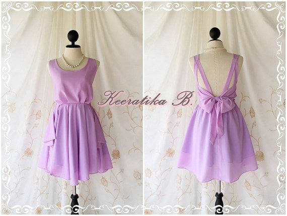 A Party Dress V Shape Style - Cocktail Wedding Bridesmaid Dinner Party Night Dress Bright Lilac Color Deep Back Style Gorgeous Dress