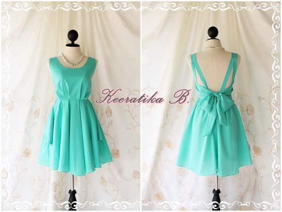 A Party Dress V Shape Style - Cocktail Wedding Bridesmaid Dinner Party Night Dress Bright Mint Green Deep Back Style Gorgeous Dress