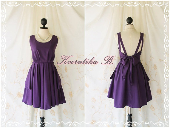A Party - V Shape Style - Prom Party Cocktail Bridesmaid Dinner Wedding Night Dress Dusty Plum/eggplant Color Glamorous Cocktail Dress