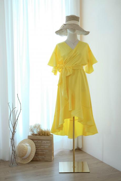 Rose I Lemon Yellow Bridesmaid Dresses Party Wrap Dress