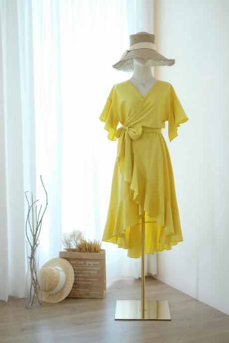 Rose I Pineapple Yellow Bridesmaid Dresses Party Wrap Dress