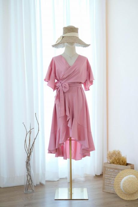 Rose I Pink Nude Bridesmaid Dresses Party Wrap Dress