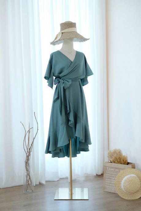 Rose I Earthy Sage Green Bridesmaid Dresses Party Wrap Dress