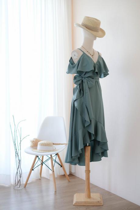 Rose Ii Earthy Sage Green Bridesmaid Dresses Party Wrap Dress