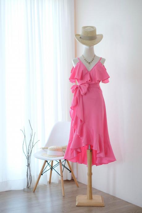 Rose Ii Flamingo Pink Bridesmaid Dresses Party Wrap Dress