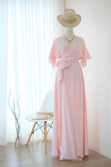 Rose Iii Pink Blush Bridesmaid Dress Wrap Party Cocktail Floor Length Dress