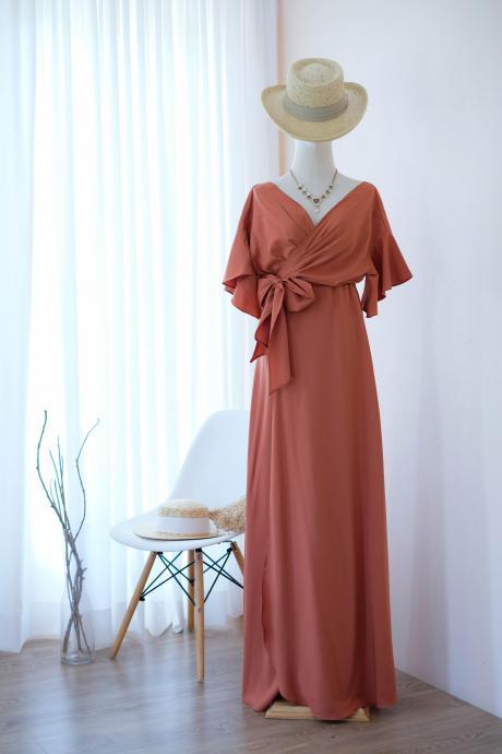 Rose Iii Rustic Orange Copper Bridesmaid Dress Wrap Party Cocktail Floor Length Dress