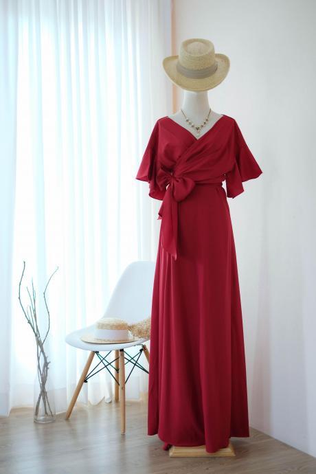 Rose Iii Blood Red Bridesmaid Dress Wrap Party Cocktail Floor Length Dress