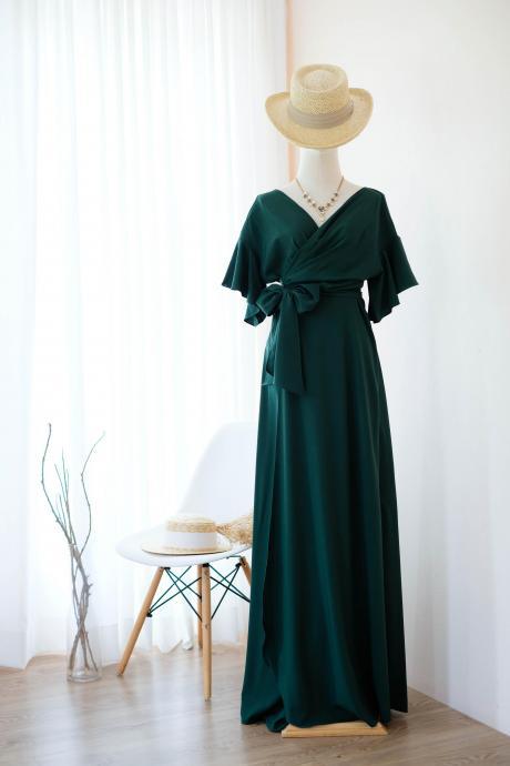 Rose Iii Forest Green Bridesmaid Dress Wrap Party Cocktail Floor Length Dress