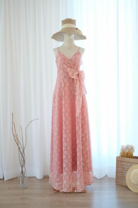 Linh Pink Nude Lace Bridesmaid Dress Bridal Dress Floor Length Cocktail Party Wedding Dresses